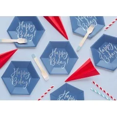 Piatti di carta "Happy Birthday!", blu scuro (1 pacco / 6 pezzi)