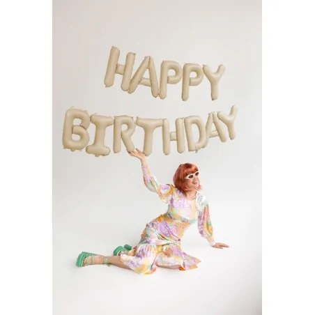 Palloncino in foil scritta Happy Birthday, 340x35 cm, beige