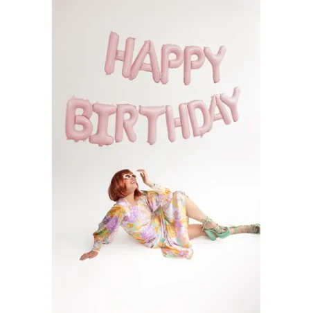 Palloncino in foil scritta Happy Birthday, 340x35 cm, rosa