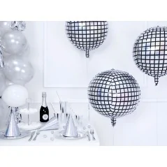 Palloncino in foil a forma di palla da discoteca, argento e nero, 40 cm