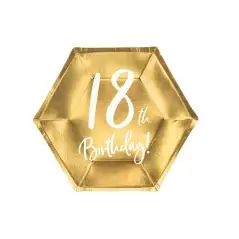 Парти Чинии в Златно "18th Birthday", 20см - (1 пакет / 6 бр.)