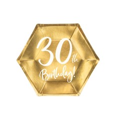 Парти Чинии в Златно "30th Birthday", 20см - (1 пакет / 6 бр.)