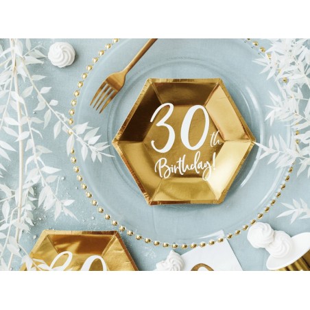 Парти Чинии в Златно "30th Birthday", 20см - (1 пакет / 6 бр.)