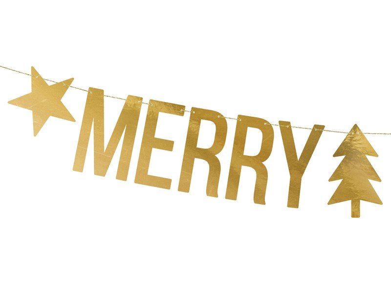 Банер "Merry Christmas", Златист, 10.5x150 см - Party Design