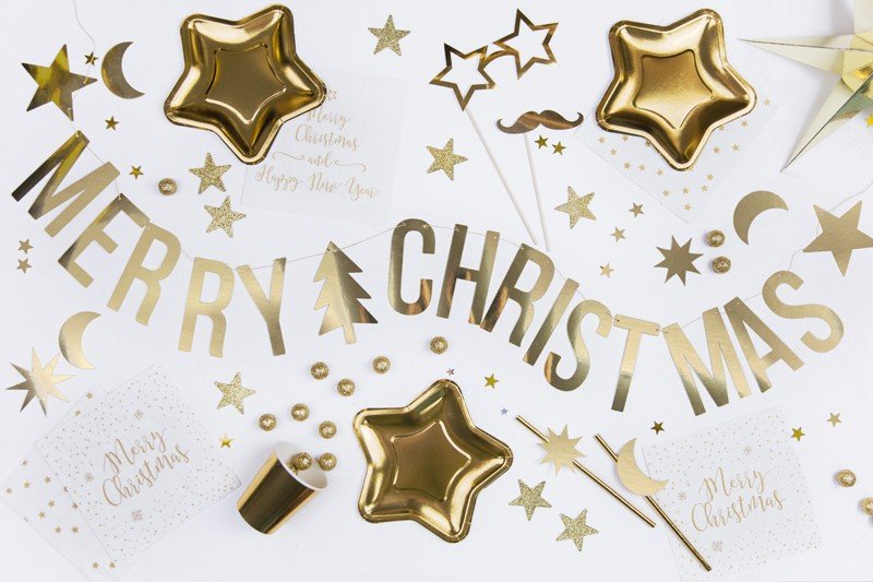 Банер "Merry Christmas", Златист, 10.5x150 см - Party Design