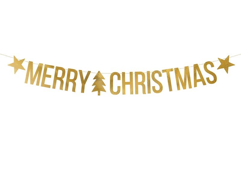 Банер "Merry Christmas", Златист, 10.5x150 см - Party Design