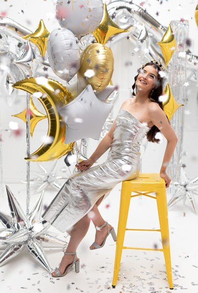 Фолиев Балон Звезда в Бяло, 48см - Party Design