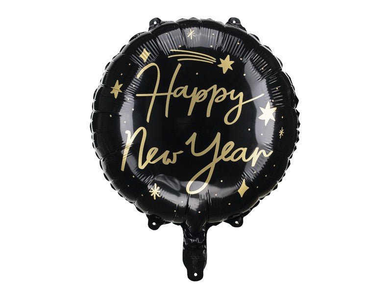 Фолиев Балон "Happy New Year", 45 см, Черен - Party Design