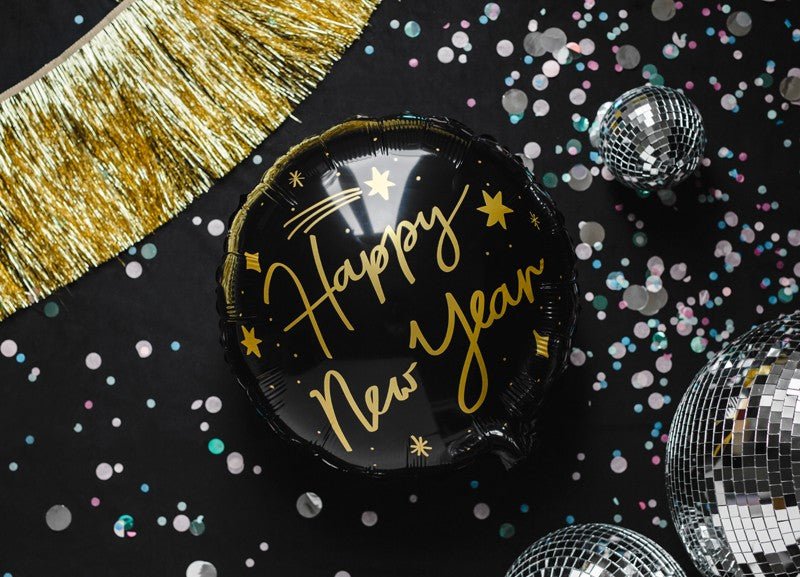 Фолиев Балон "Happy New Year", 45 см, Черен - Party Design
