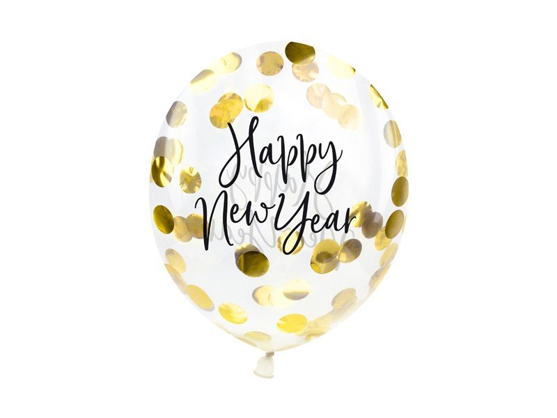 Балони с Конфети и Надпис "Happy New Year" (1Пакет/3 Бр.) - Party Design
