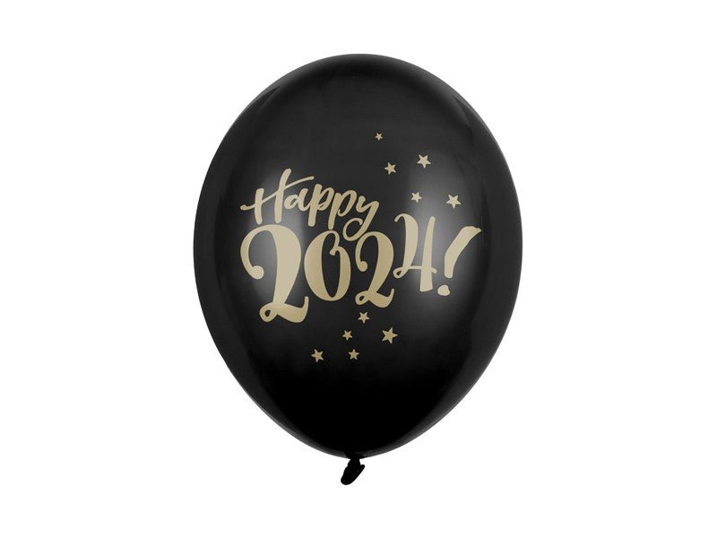 Латексови Балони "Happy 2024!", Черни, 30 см " - Party Design