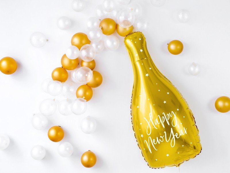Фолиев Балон "Бутилка - Happy New Year", в Златно - Party Design