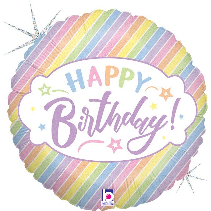 Фолиев Балон "Happy Birthday" в Пастелни Цветове - Party Design