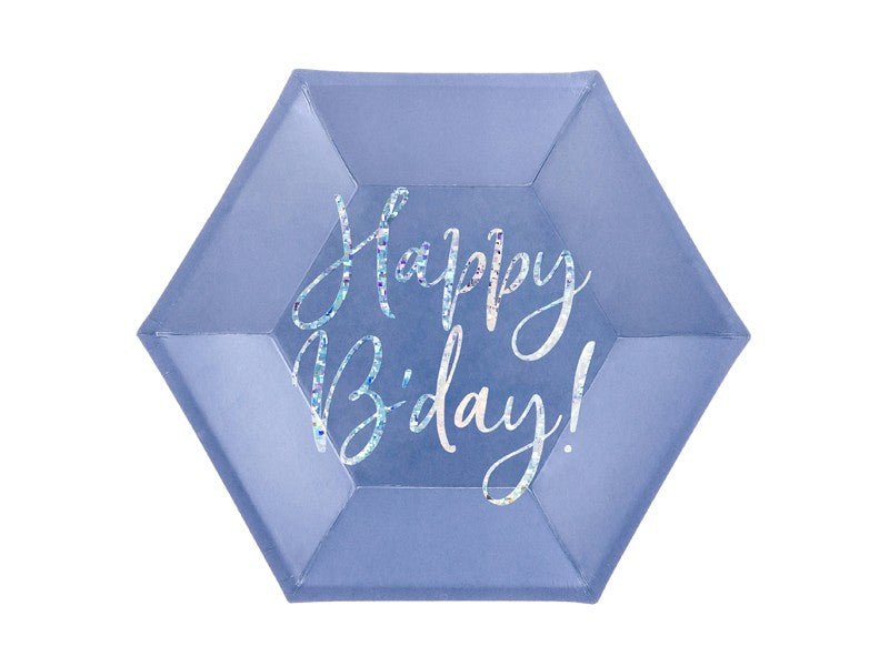 Парти Чинии "Happy B'day!", Тъмносини, (1 Пакет / 6 Бр.) - Party Design