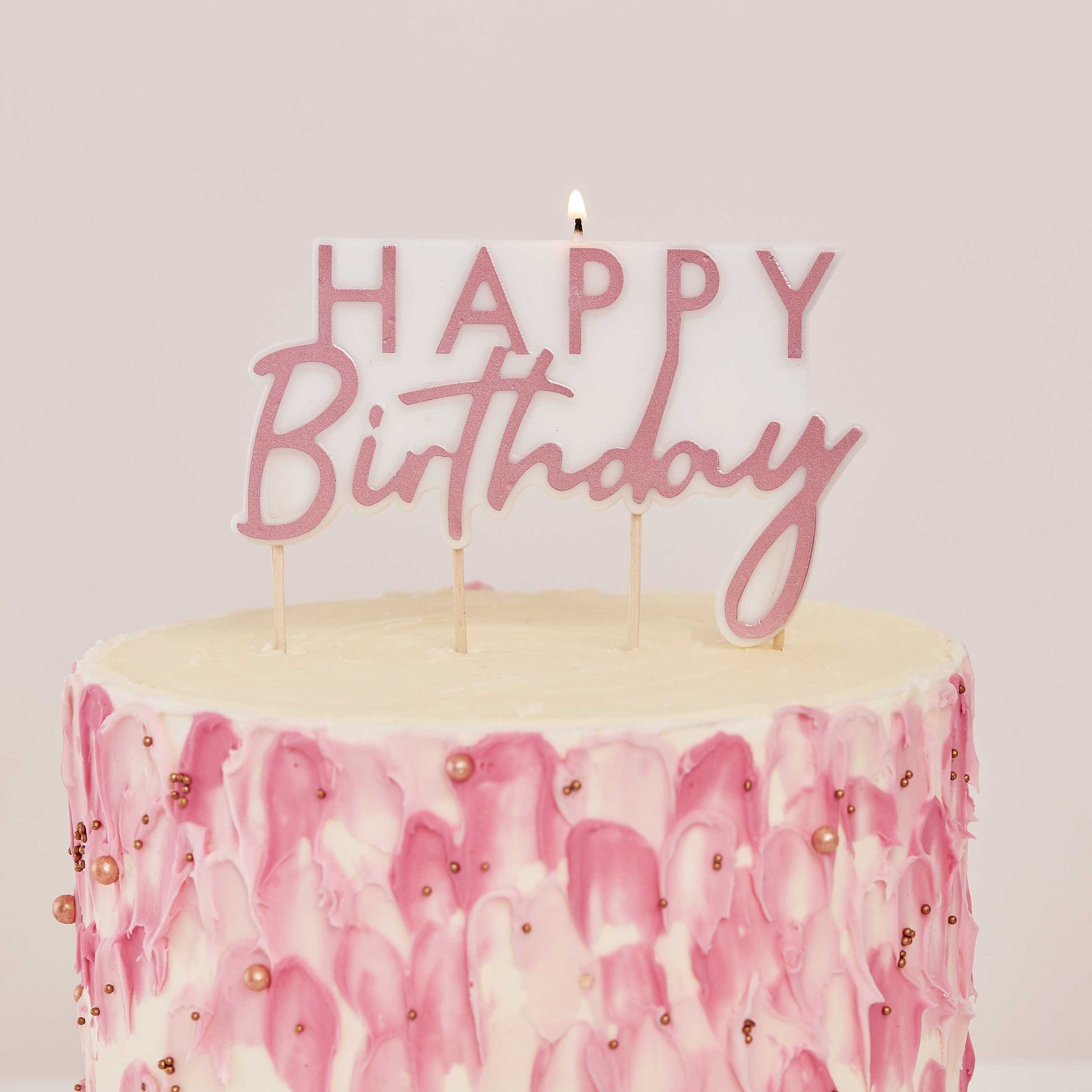 Свещ с Надпис "Happy Birthday" в Розово Злато - Party Design