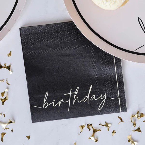Коктейлни Салфетки за Рожден Ден в Черно, 12.5 см - Party Design