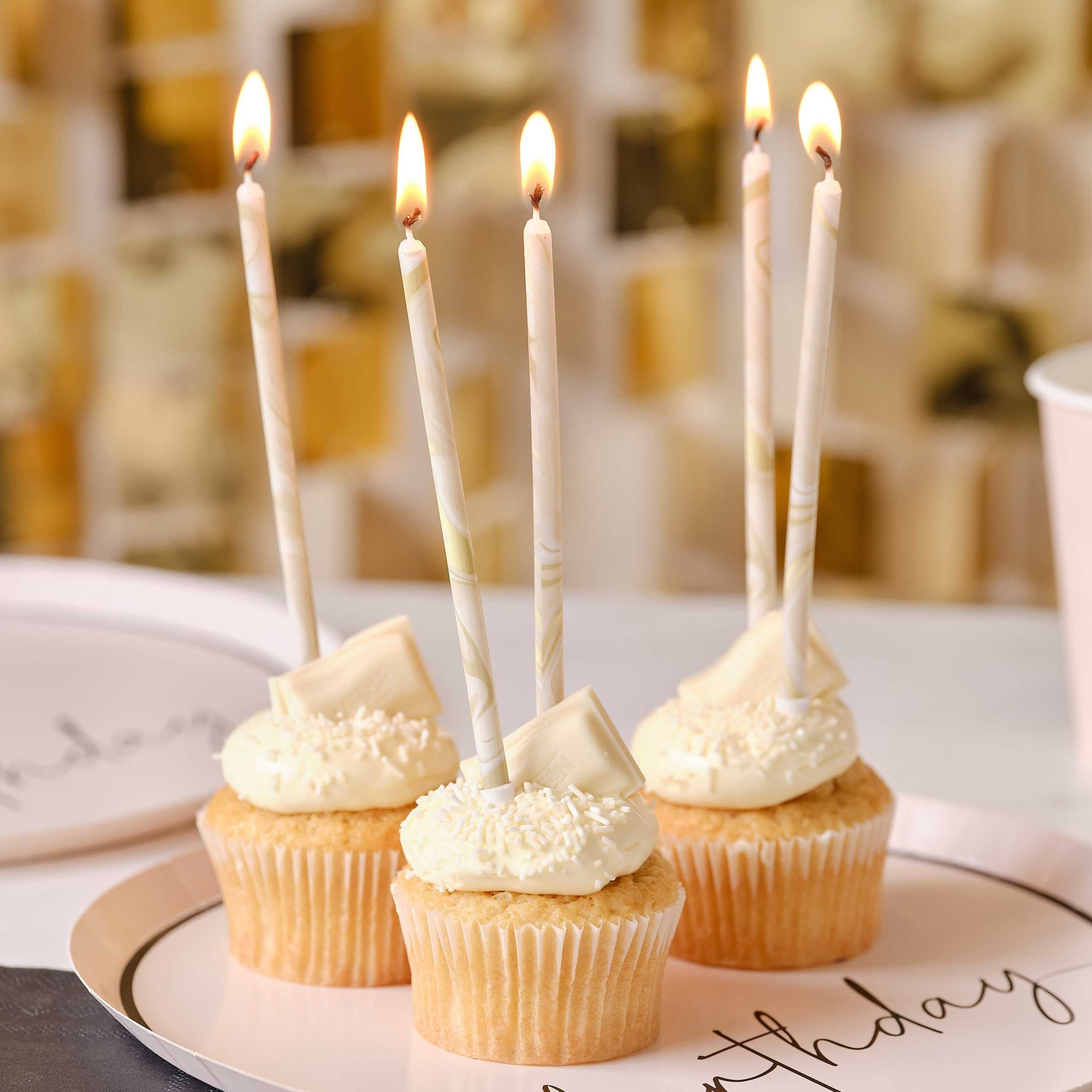 Свещи за Рожден Ден в Мраморен Стил, Високи, (1 Пакет / 12 Бр.) - Party Design