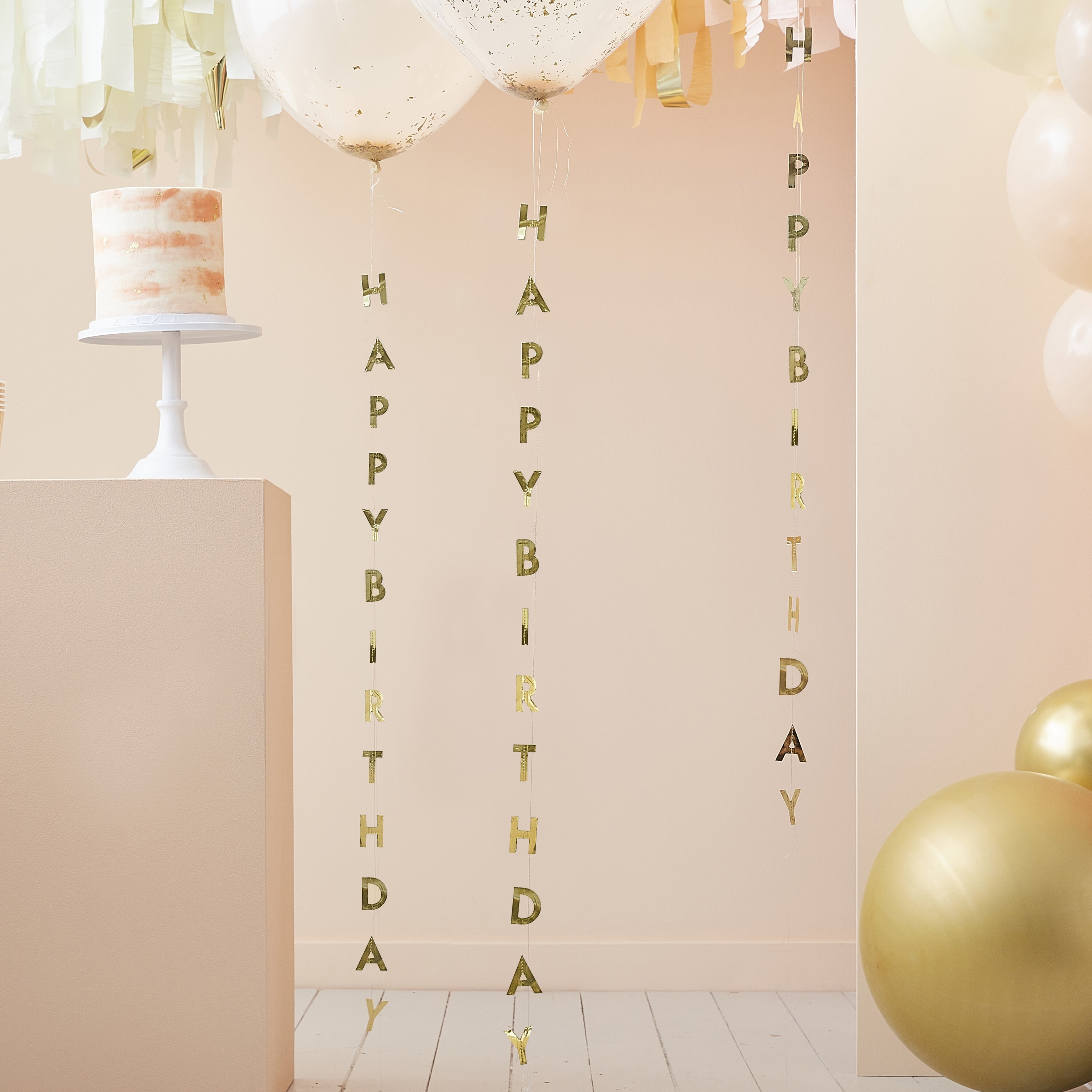Златна Декорация за Балони "Happy Birthday" - Party Design