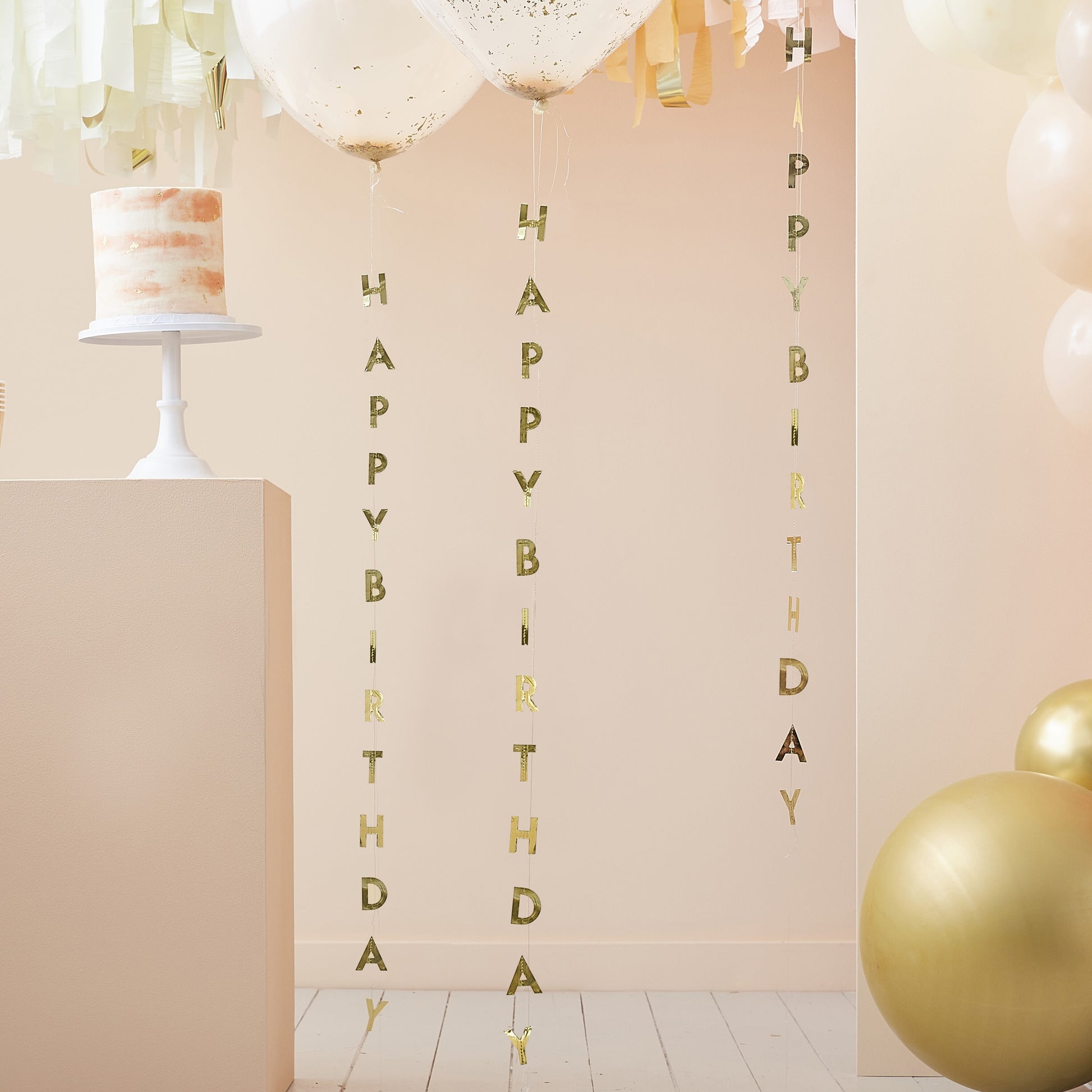 Златна Декорация за Балони "Happy Birthday" - Party Design