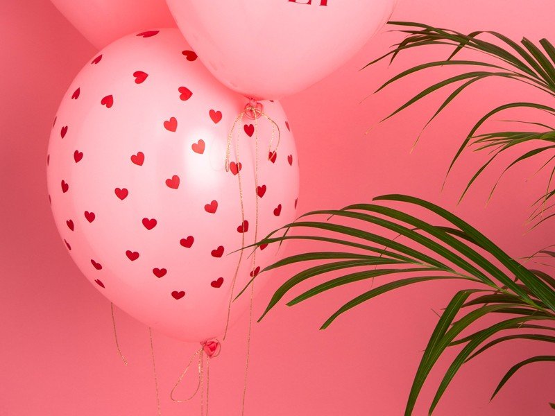 Латексови Балони Пастел, Розови на Червени Сърца, 30см - Party Design