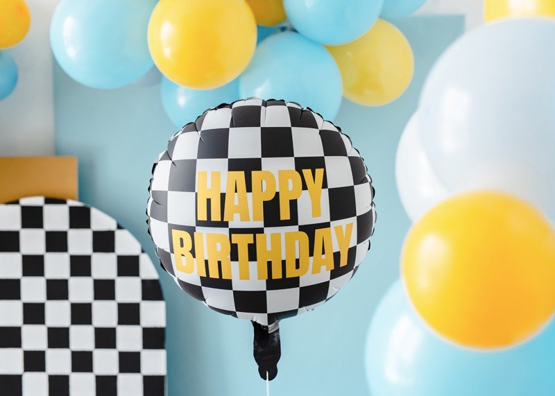 Фолиев Балон в Черно и Бяло с Надпис "Happy Birthday" - Party Design