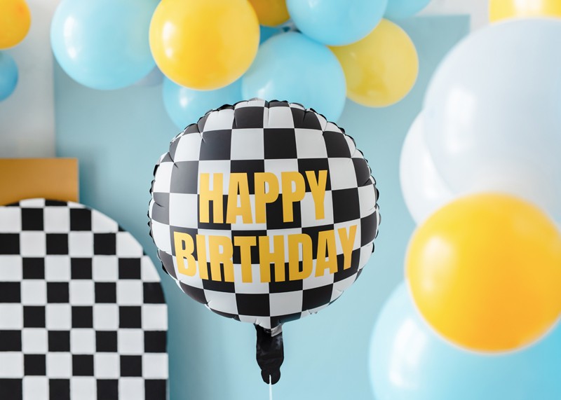 Фолиев Балон в Черно и Бяло с Надпис "Happy Birthday"