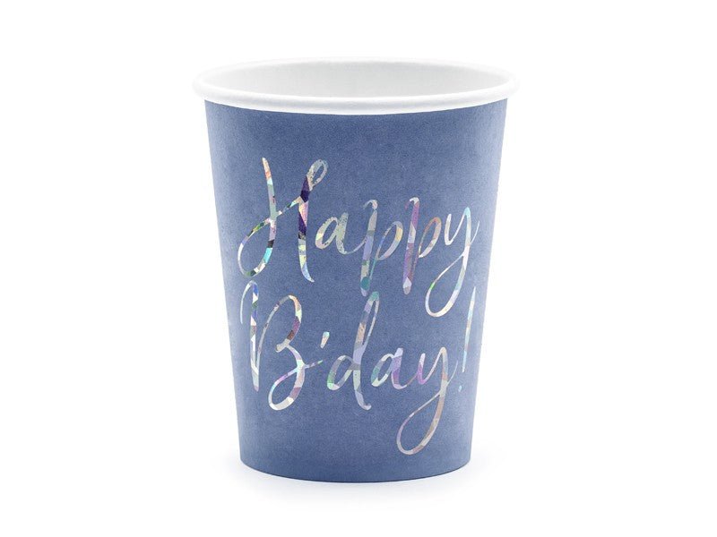 Парти Чаши "Happy B'day!", Сини, 220 мл - Party Design