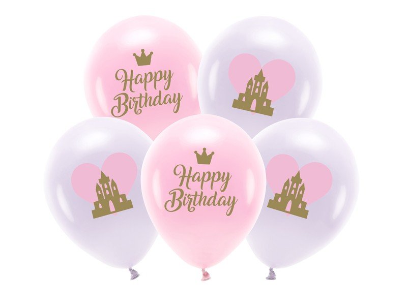 Латексови Балони Пастел с Надпис "Happy Birthday" (1 Пакет / 5 Бр.) - Party Design