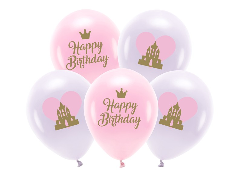 Латексови Балони Пастел с Надпис "Happy Birthday"  (1 Пакет / 5 Бр.)