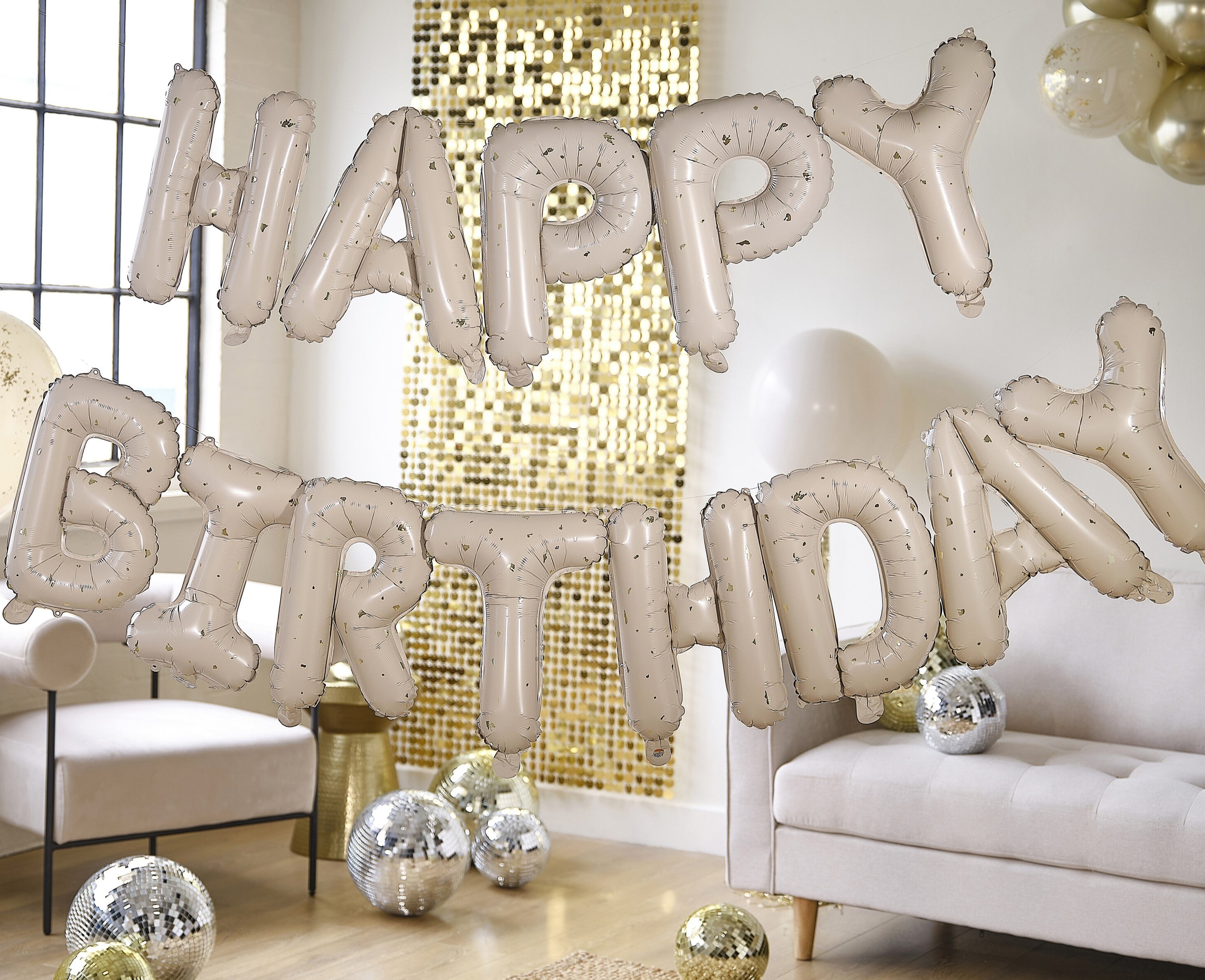 Фолиев Надпис "Happy Birthday" в Нюд и Златно - Party Design