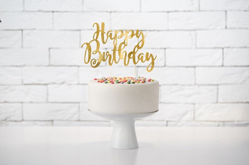 Топер За Торта - Happy Birthday, Златно - Party Design