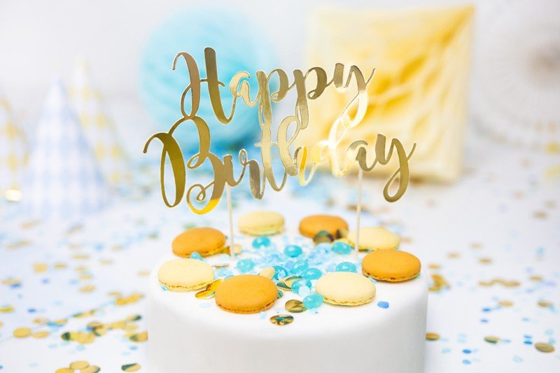 Топер За Торта - Happy Birthday, Златно - Party Design