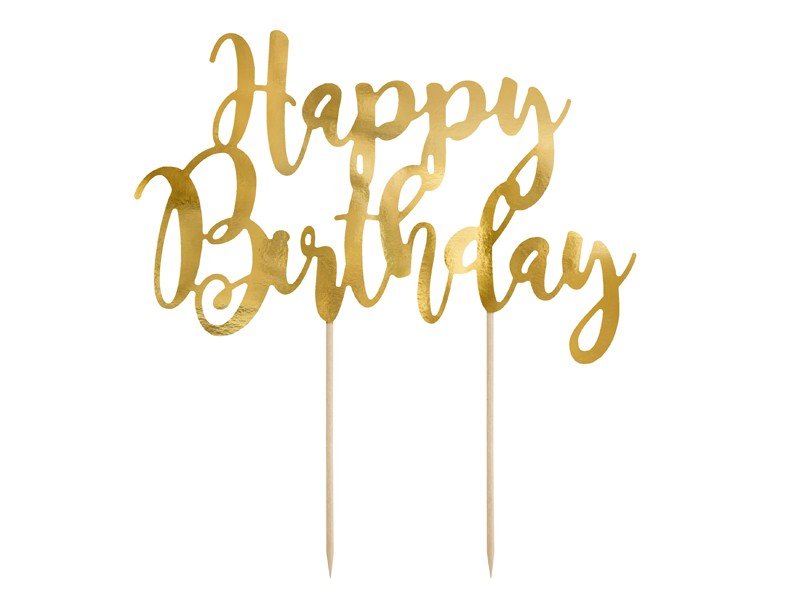 Топер За Торта - Happy Birthday, Златно - Party Design