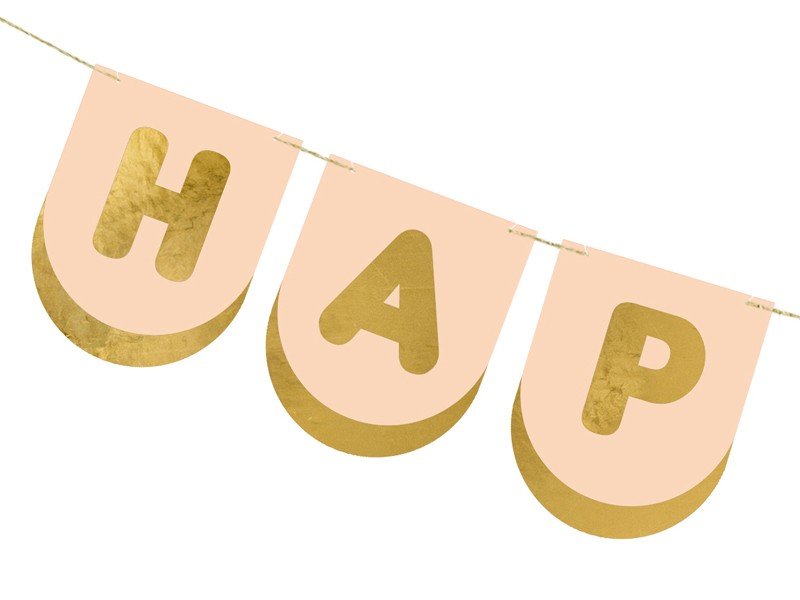 Банер в светло розово със златен надпис "Happy Birthday" - Party Design