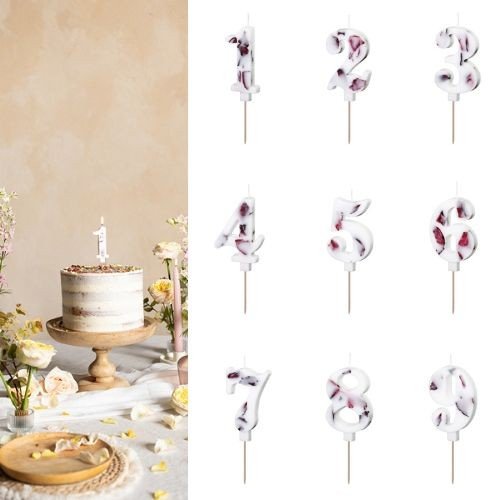 Свещ за рожден ден бяла с цветни листенца - Party Design