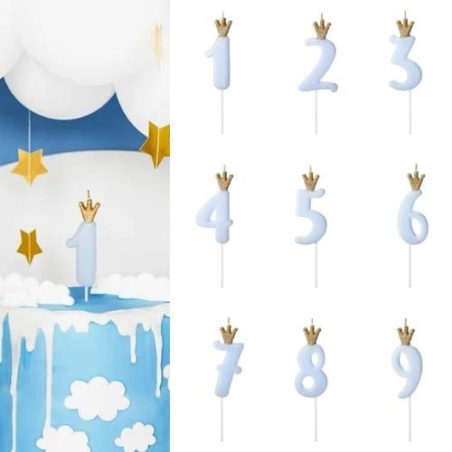 Свещичка Светлосиня със Златна Корона - Party Design