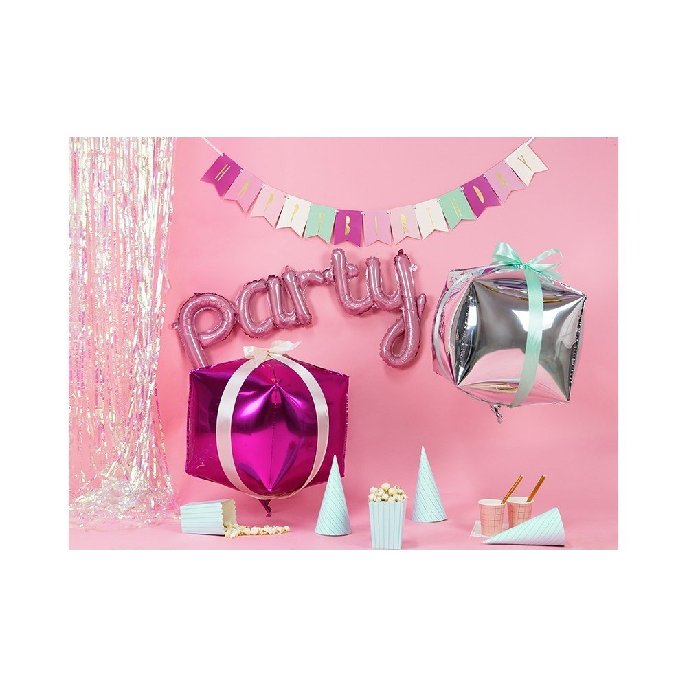 Фолиев Балон Куб, Тъмно Розов, 35x35x35 см - Party Design