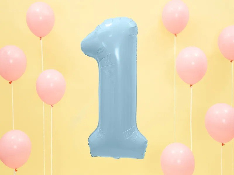 Фолиев Балон Цифра, Светло Синьо, 86см - Party Design