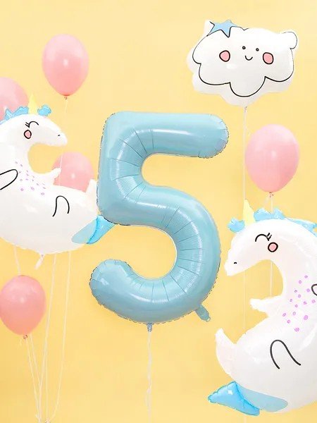 Фолиев Балон Цифра, Светло Синьо, 86см - Party Design