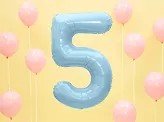 Фолиев Балон Цифра, Светло Синьо, 86см - Party Design