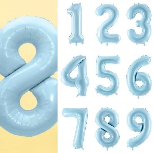 Фолиев Балон Цифра, Светло Синьо, 86см - Party Design