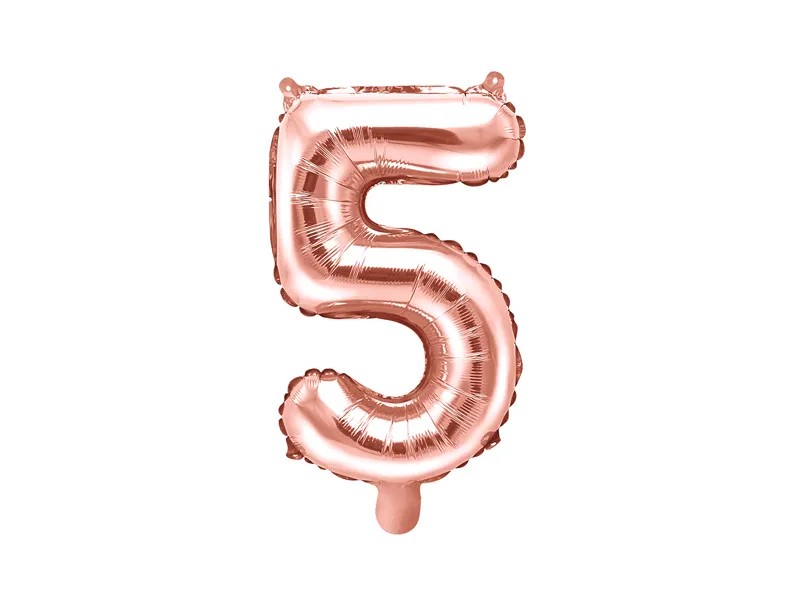 Фолиев Балон Цифра 5, Розово Злато, 35см