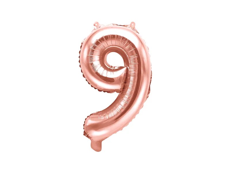 Фолиев Балон Цифра 9, Розово Злато, 35см