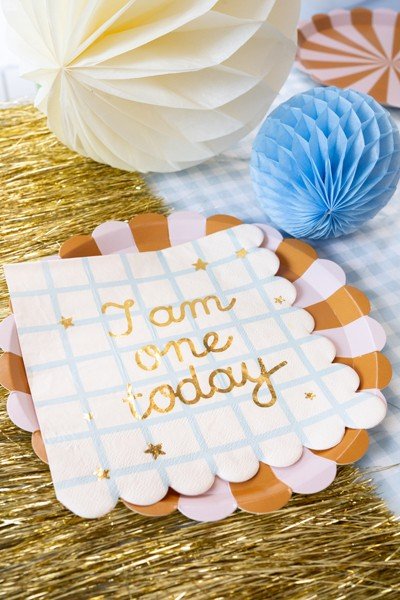 Салфетки „I am one today“ с Мече, бежови - Party Design