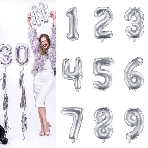 Фолиев Балон Цифра, Сребърно - 35см - Party Design
