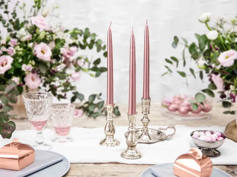 Декоративна Свещ в Цвят Розово Злато, 24 см - Party Design