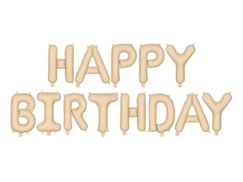Фолиев Балон Надпис "Happy Birthday" бежов - Party Design