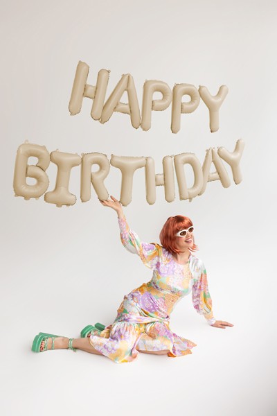 Фолиев Балон Надпис "Happy Birthday" бежов