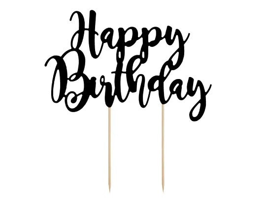 Топер За Торта - Happy Birthday, Черно - Party Design