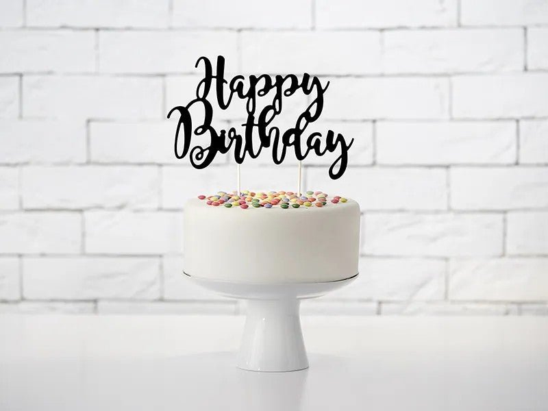 Топер За Торта - Happy Birthday, Черно - Party Design